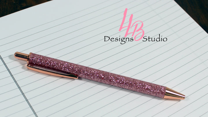 Stationary Pen | Vintage Rose Glitter Clickable Pen | Black Ink | SKU # PEN35