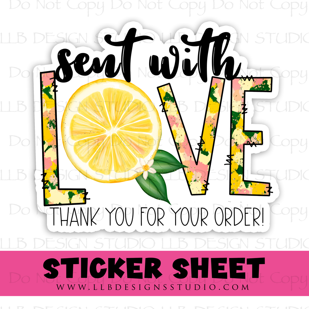 Sent With Love Lemon |  Packaging Stickers | Business Branding | Small Shop Stickers | Sticker #: S0405 | Ready To Ship