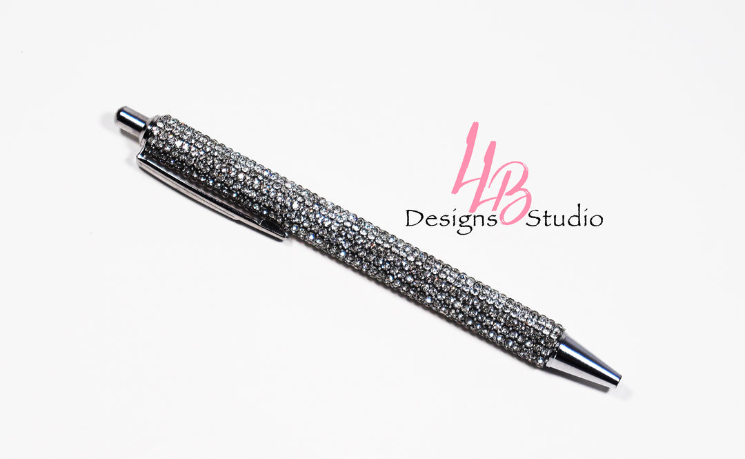 Stationary Pen | Silver Rhinestone Clickable Pen | Black Ink | SKU # PEN54