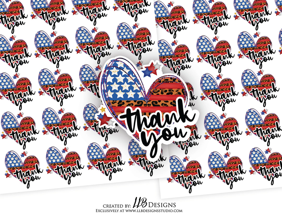 July 4th Heart Thank You |  Packaging Stickers | Business Branding | Small Shop Stickers | Sticker #: S0172 | Ready To Ship