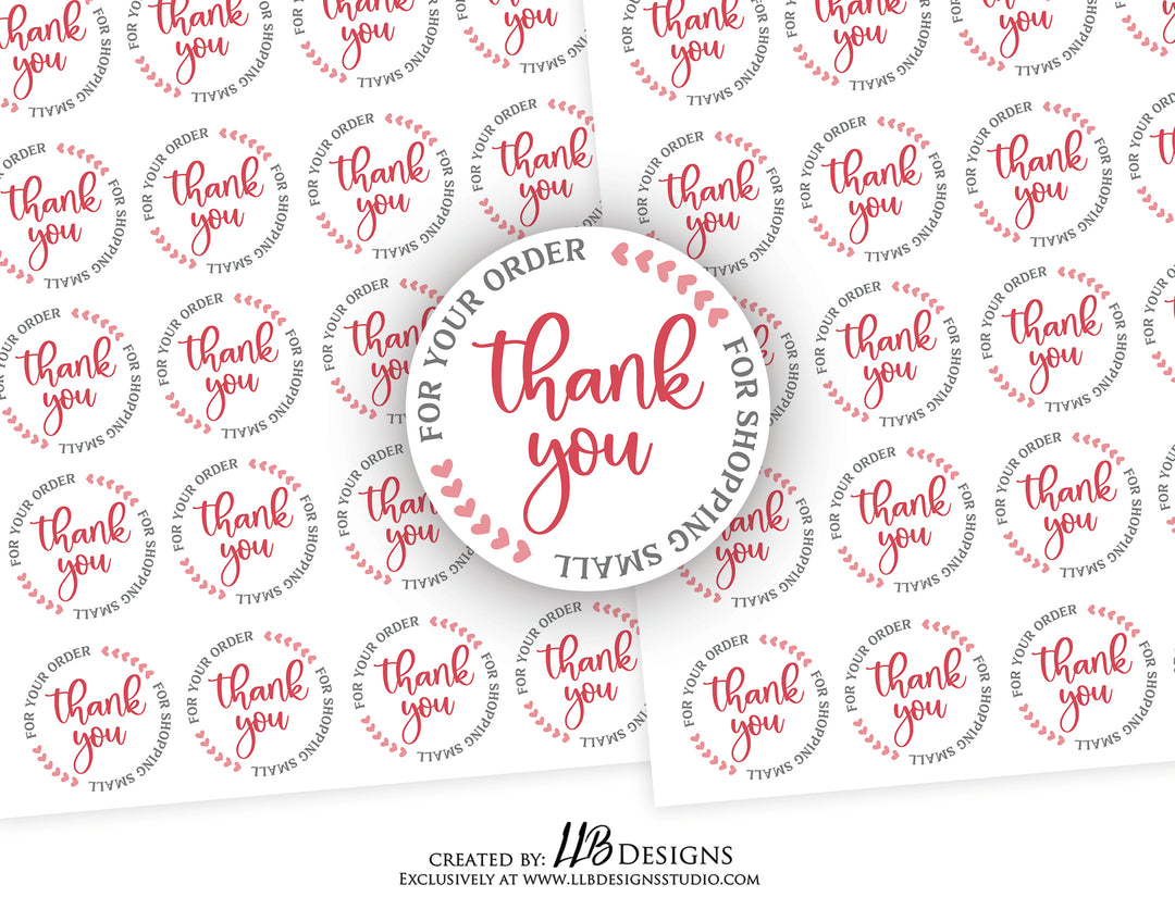 Round Thank You Red Hearts |  Packaging Stickers | Business Branding | Small Shop Stickers | Sticker #: S0176 | Ready To Ship