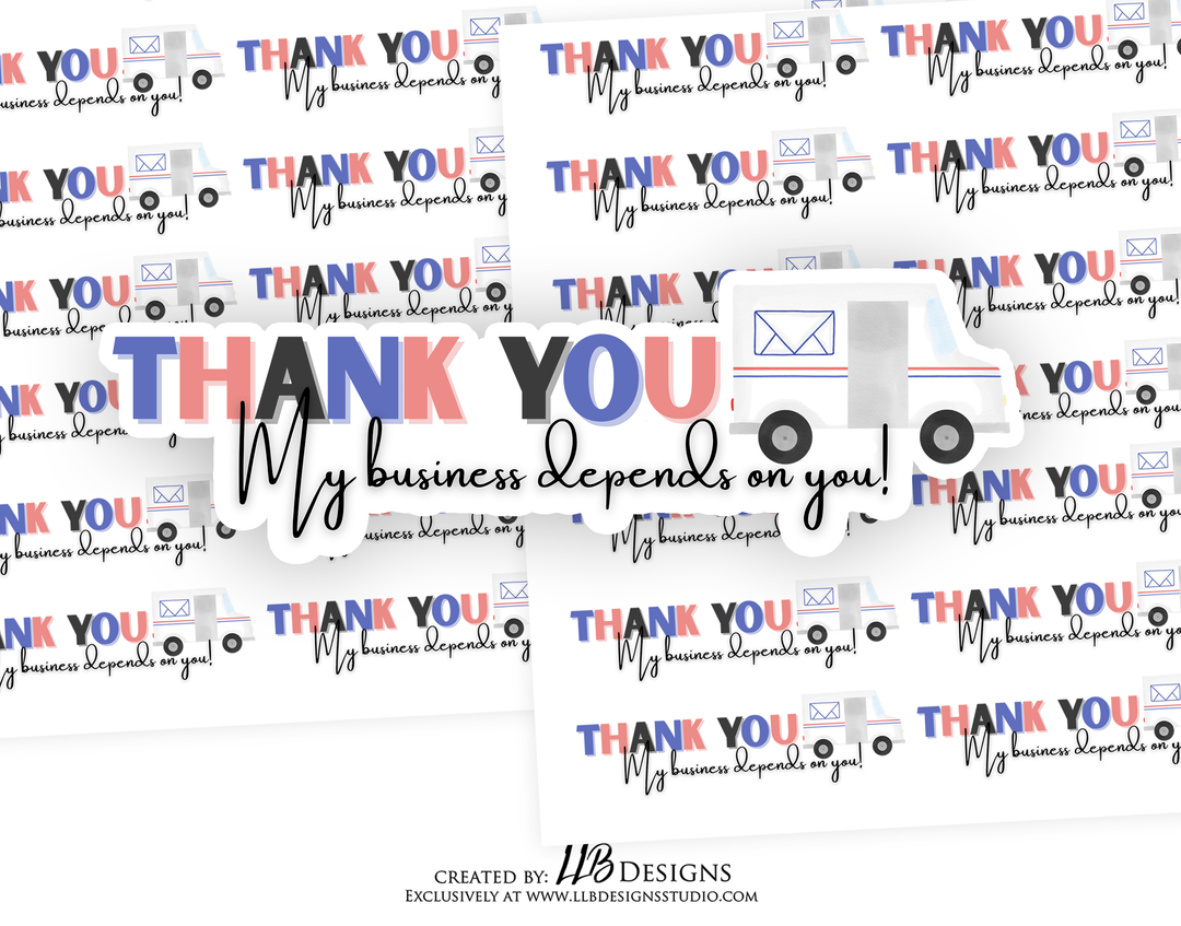 Thank You USPS My Business Depends |  Packaging Stickers | Business Branding | Small Shop Stickers | Sticker #: S0188 | Ready To Ship