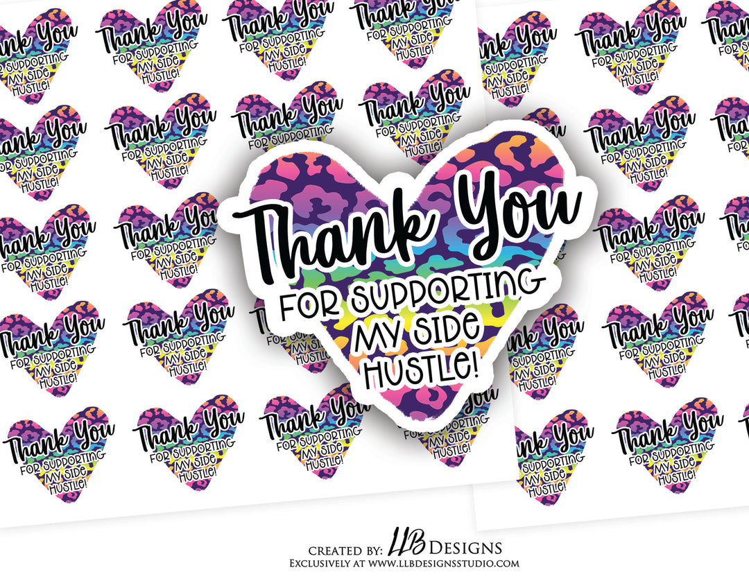 Neon Heart Thank You Side Hustle |  Packaging Stickers | Business Branding | Small Shop Stickers | Sticker #: S0180 | Ready To Ship