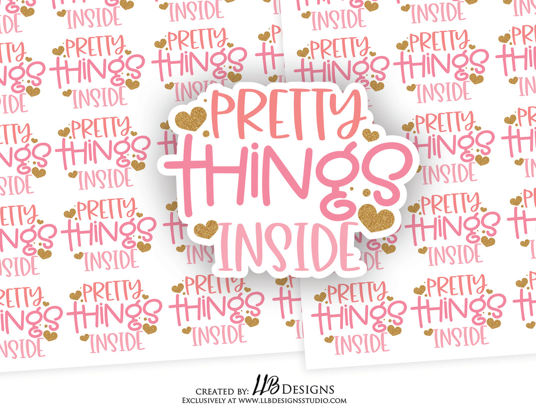 Pink Gold Hearts Pretty Things Inside |  Packaging Stickers | Business Branding | Small Shop Stickers | Sticker #: S0181 | Ready To Ship