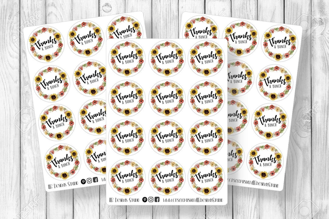 Fall Sunflower Thanks A Bunch | Packaging Stickers | Business Branding | Small Shop Stickers | Sticker #: S0113 | Ready To Ship