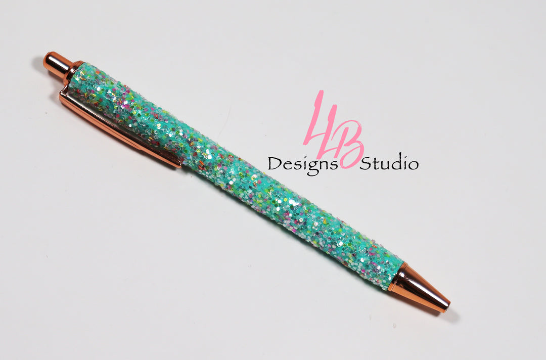 Stationary Pen | Seaglass Confetti Clickable Pen | Black Ink | SKU # PEN50