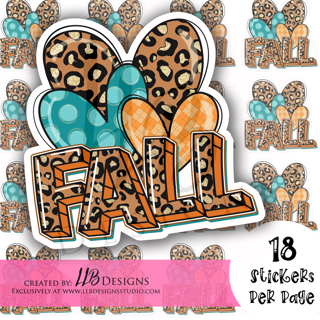 Fall - Teal Leopard Hearts |  Packaging Stickers | Business Branding | Small Shop Stickers | Sticker #: S0222 | Ready To Ship