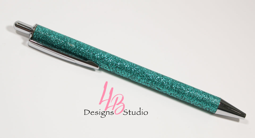 Stationary Pen | Turquoise Glitter Clickable Pen | Black Ink | SKU # PEN33
