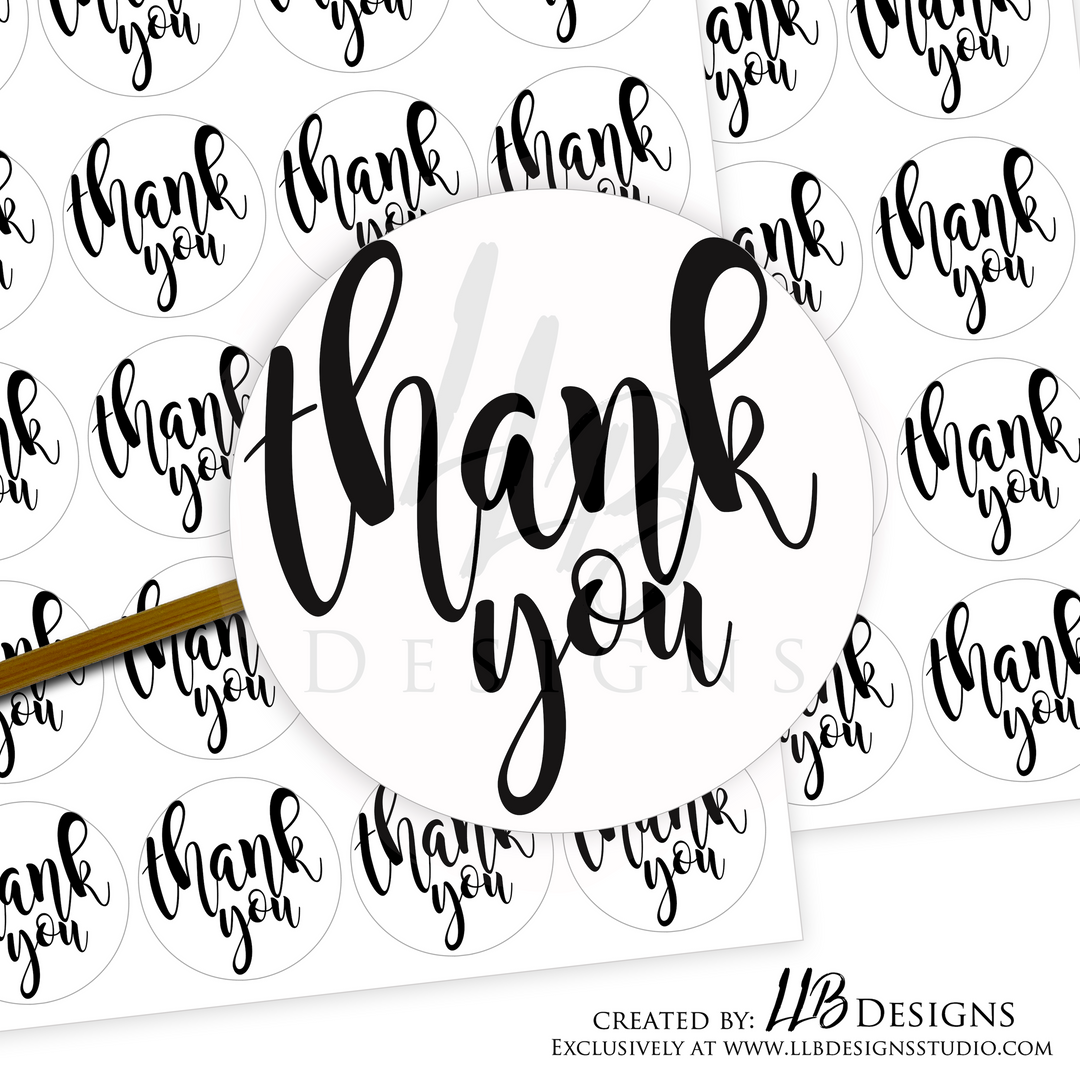 B&W - Thank You |  Packaging Stickers | Business Branding | Small Shop Stickers | Sticker #: S0167 | Ready To Ship