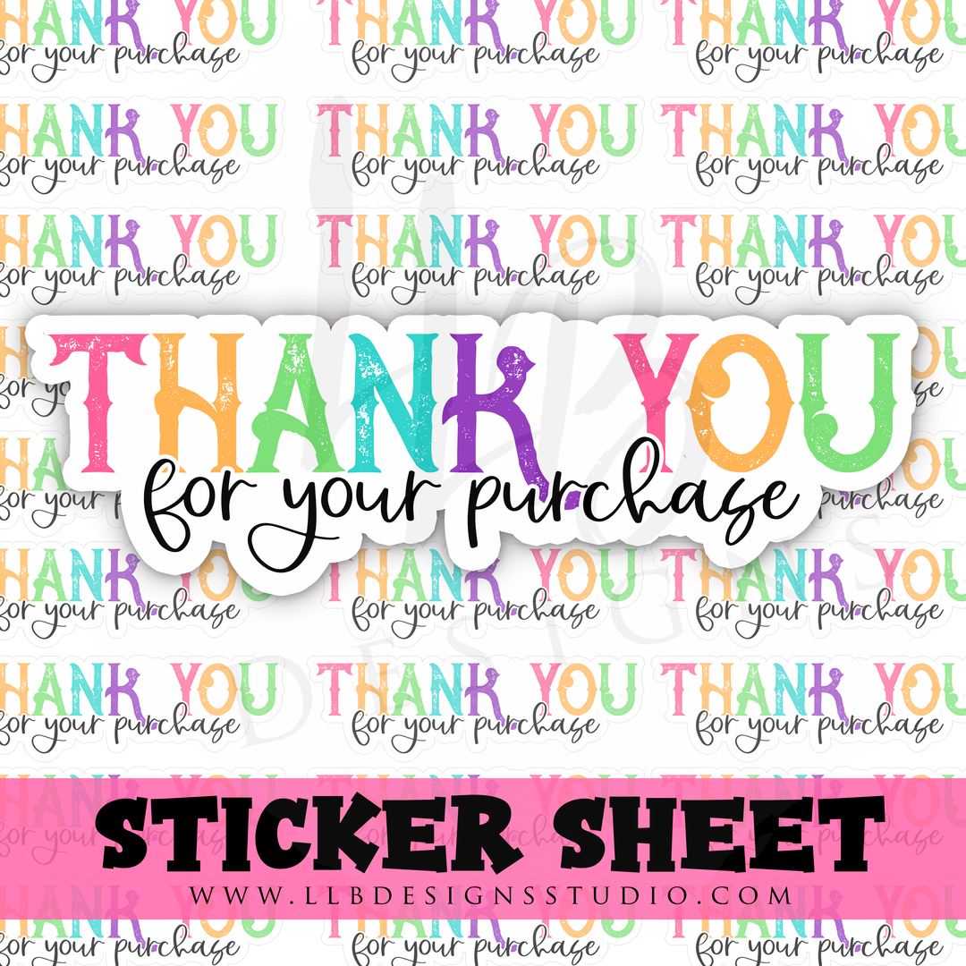 Colorful Letters Thank You For Your Purchase  |  Packaging Stickers | Business Branding | Small Shop Stickers | Sticker #: S0364 | Ready To Ship