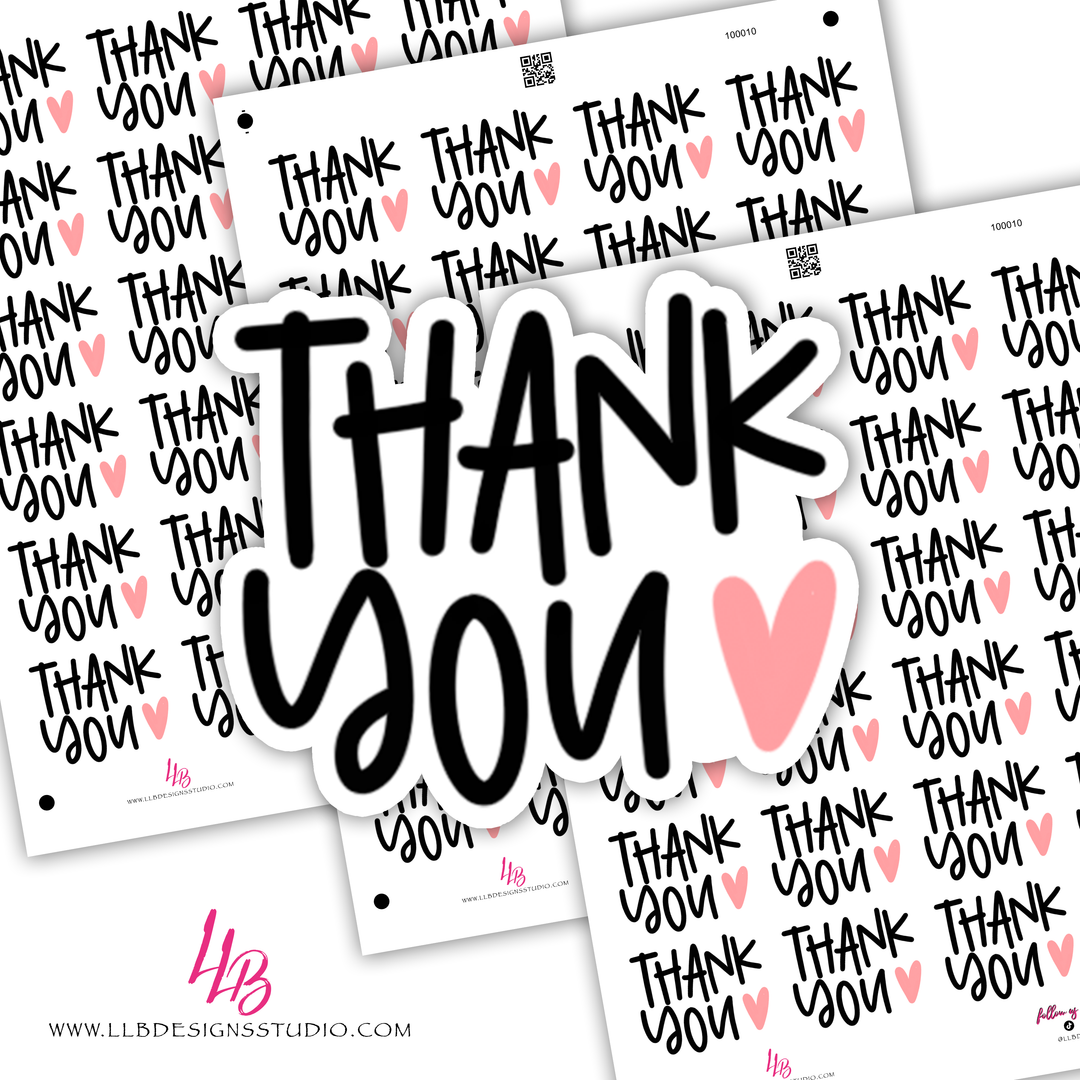 Thank You Pink Heart Sticker, Business Branding, Small Shop Stickers , Sticker #: S0608, Ready To Ship