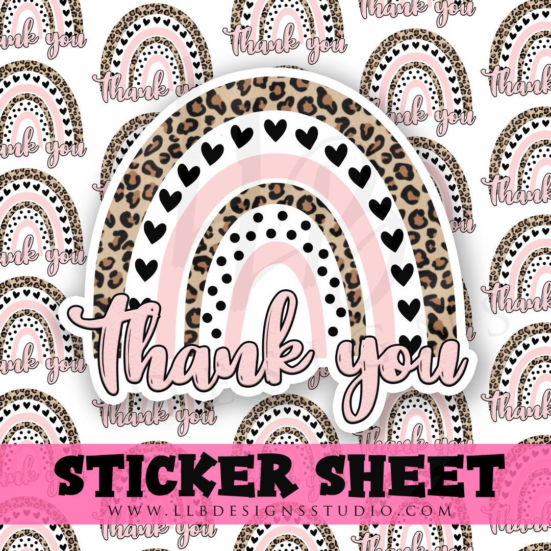 Thank You Pink Cheetah Rainbow |  Packaging Stickers | Business Branding | Small Shop Stickers | Sticker #: S0298 | Ready To Ship