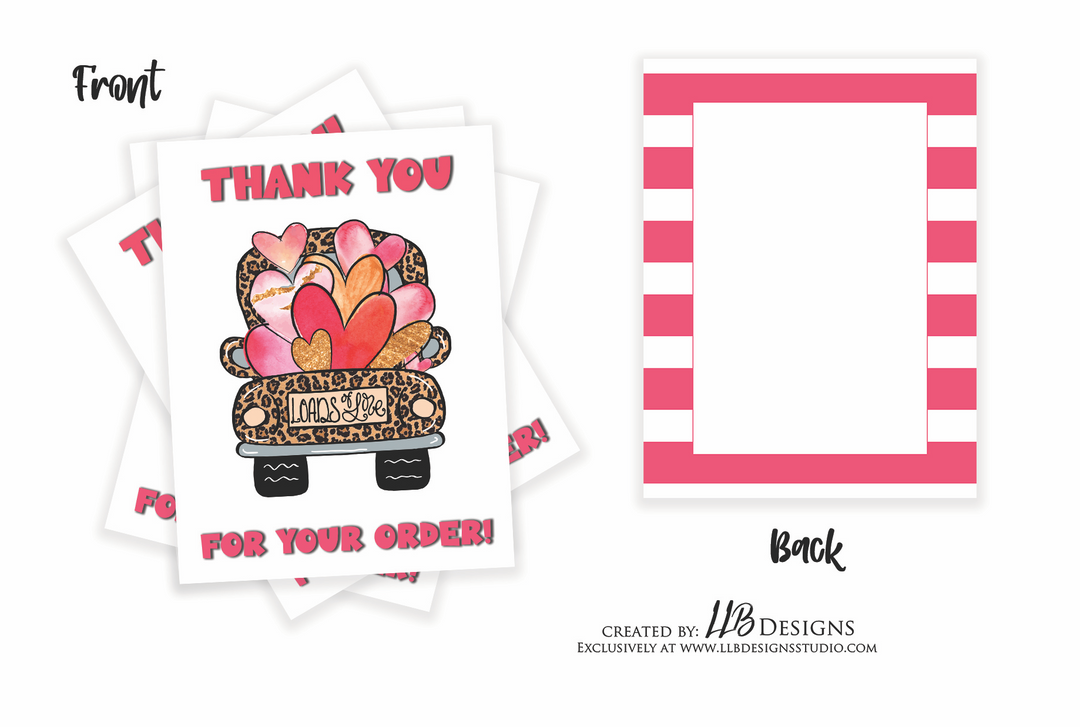 Packaging Insert  | Hearts Pink Truck | SIZE 4 X 3 INCHES | Card Number: TY06 | Ready To Ship