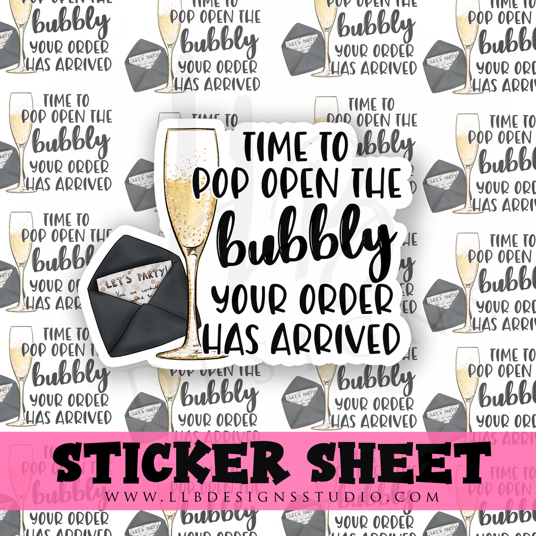 Time To Pop Some Bubbly  |  Packaging Stickers | Business Branding | Small Shop Stickers | Sticker #: S0292 | Ready To Ship