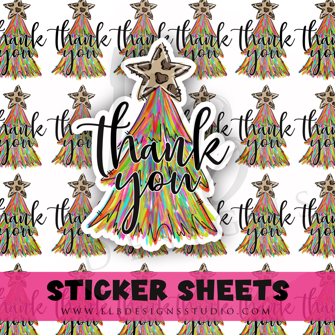 Neon Christmas Tree Thank You | Packaging Stickers | Business Branding | Small Shop Stickers | Sticker #: S0520 | Ready To Ship