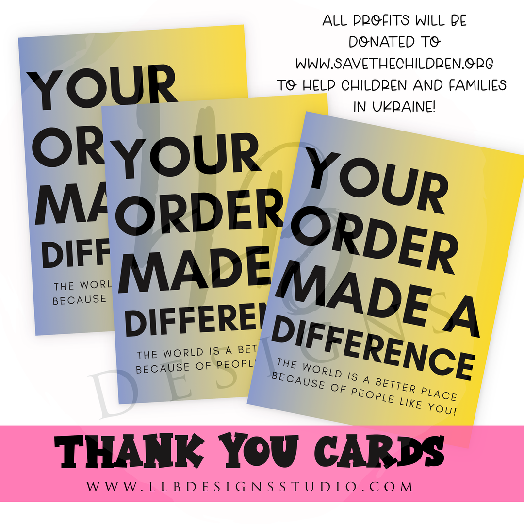 Packaging Insert  | Ukraine Colors - Your Order Made A Difference Donation Card | All Profits Will Be Donated | Card Number: TY41 | Ready To Ship