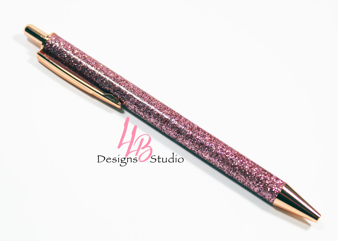 Stationary Pen | Vintage Rose Glitter Clickable Pen | Black Ink | SKU # PEN35