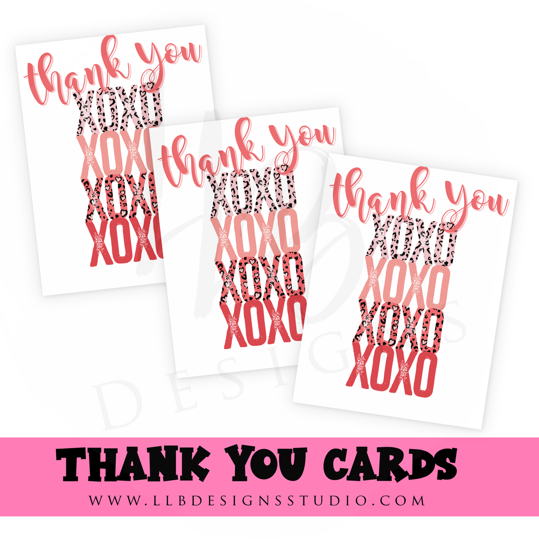 Packaging Insert  | XOXO Thank You | Pink Cheetah Print |  SIZE 3 X 4 INCHES | Card Number: TY30 | Ready To Ship