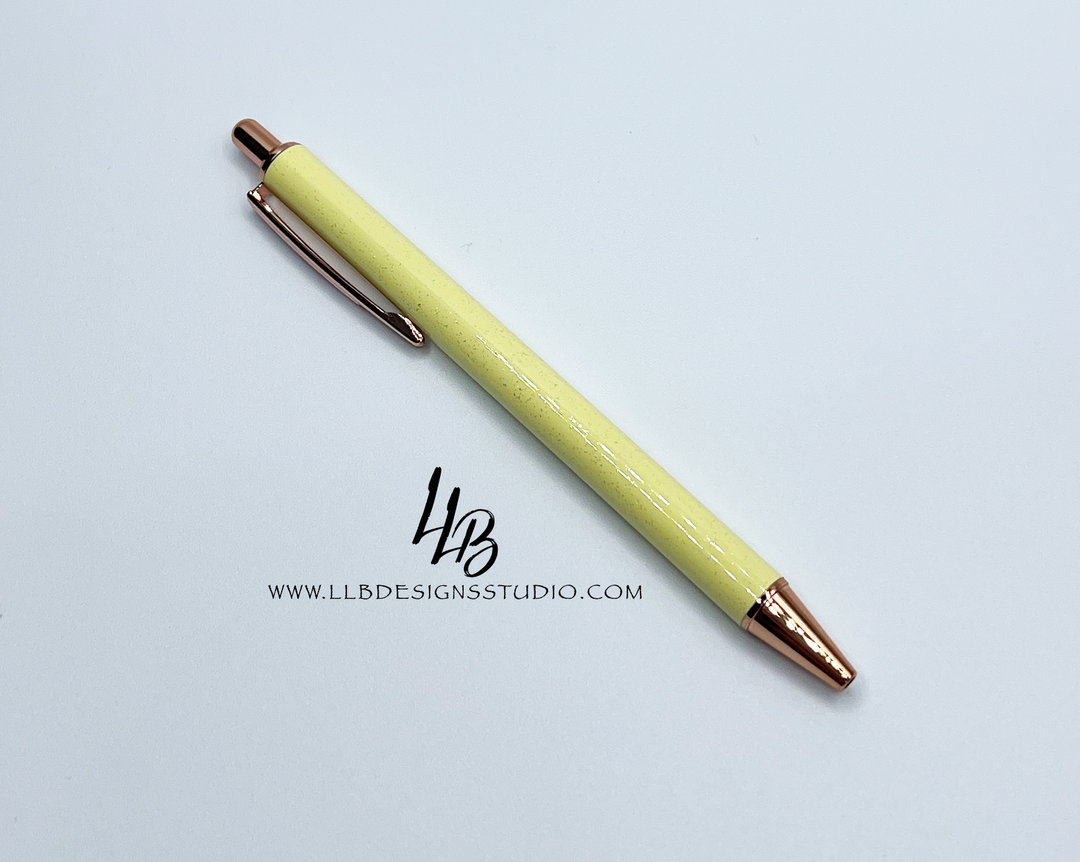 Stationery Pen | Yellow Shimmer l Clickable Pen | Black Ink | SKU # PEN98