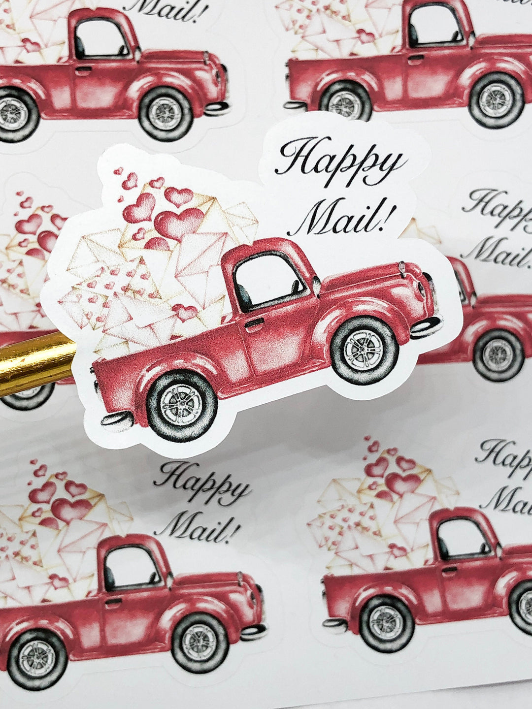 Happy Mail Truck| Packaging Stickers | Packaging Stickers | Business Branding | Small Shop Stickers | Sticker #: S0081 | Ready To Ship