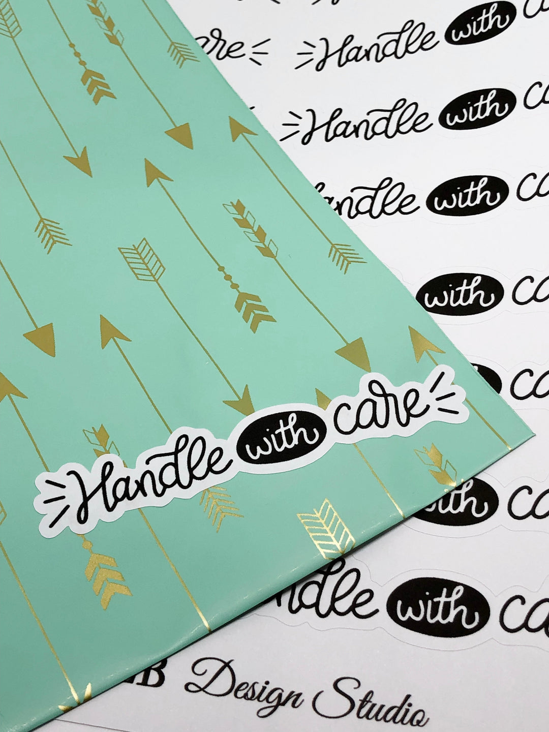 Handle With Care | Packaging Stickers | Business Branding | Small Shop Happy Mail Stickers | Matte Sticker | SIZE 2.5 X 1 INCHES